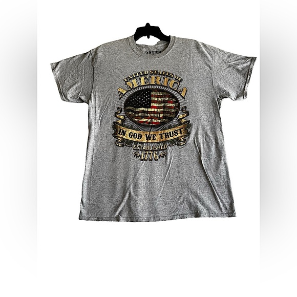 5 STAR MEN’S US OF AMERICA IN GOD WE TRUST GRAPHIC SHORT SLEEVE T-SHIRT SZ L - Picture 1 of 10